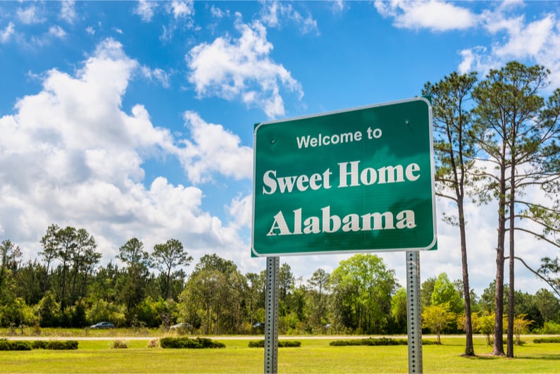 Welcome to Sweet Home Alabama Road Sign along Interstate 10