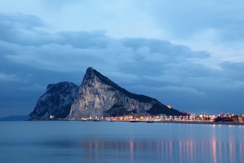 Rock of Gibraltar at dusk