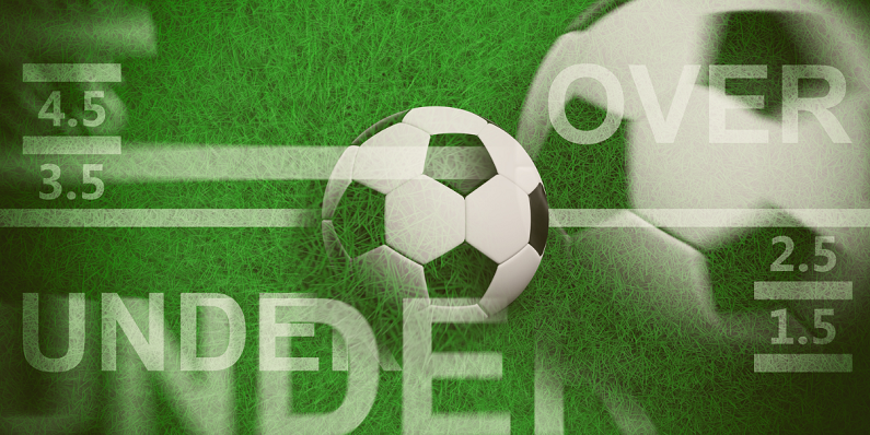 soccer ball on top of green pitch background with betting terms floating around image