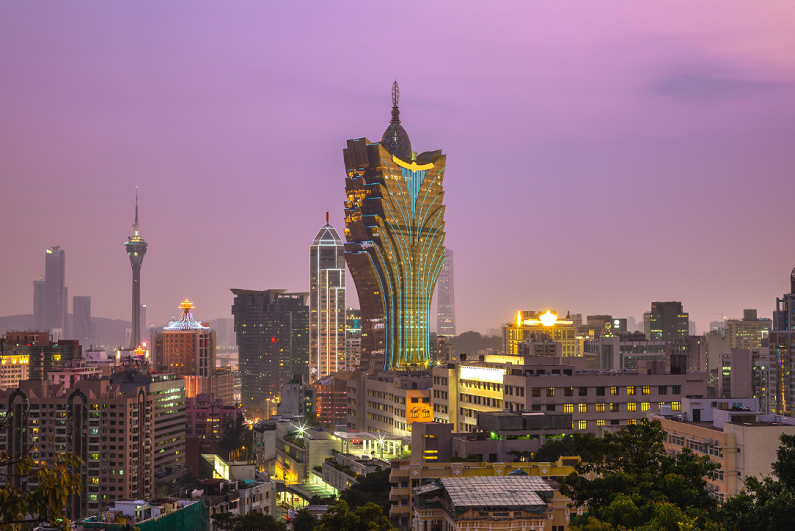 evening view of a casino in Macau