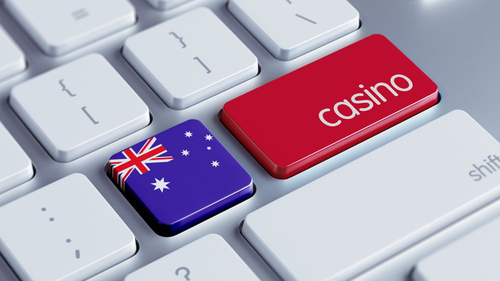 Laptop keys with Australian flag and the word casino superimposed