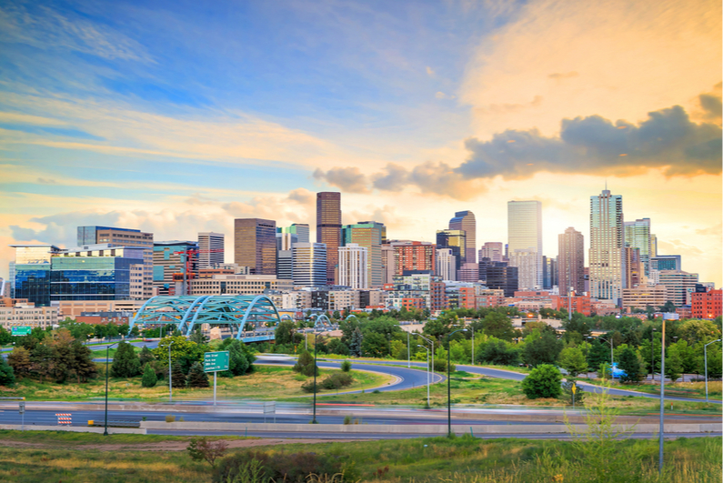 Denver skyline at twilight