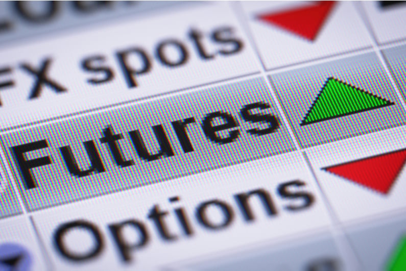 "Futures" with a green up arrow on a computer screen