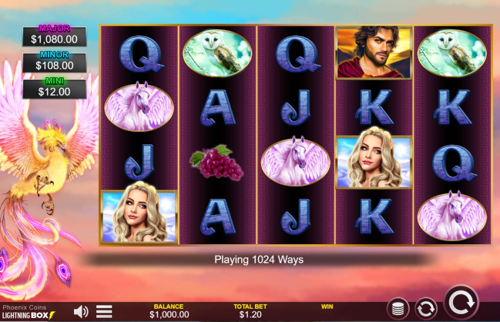 Phoenix Coins slot reels by Lightning Box Games