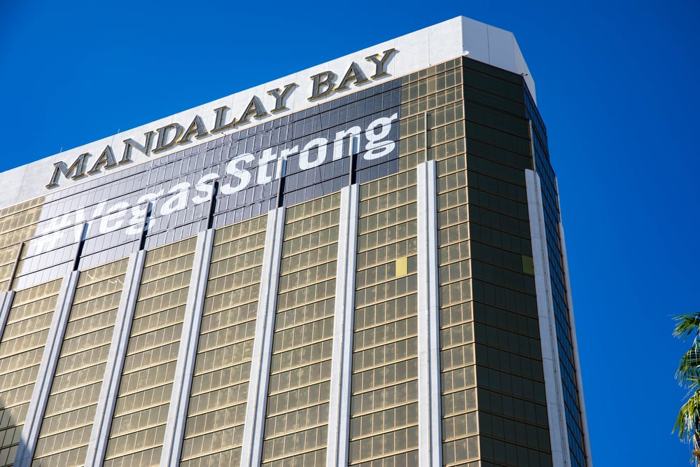 The Mandalay Bay Resort with Vegas Strong sign